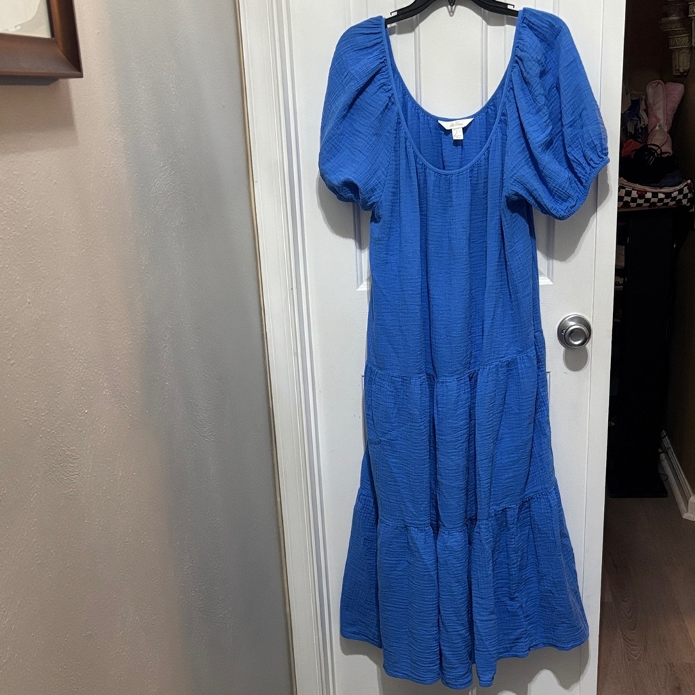 Lilly Pulitzer Blue Midi Dress with Puff Sleeves